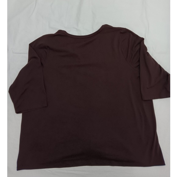 Catherines Womens Brown 3X 26 28W V Neck 3/4 Sleeve Feather Print Top - Picture 11 of 12